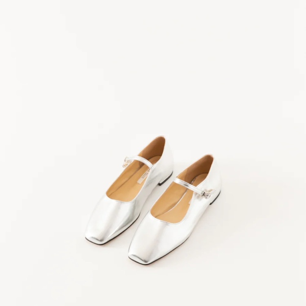 Peche Blair Silver Mary Jane Square Toe Ballet Flats